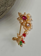 Gold Plated Marathi Mini Nath- Pink and White for girl.Adorn your princess with head to toe premium quality handcrafted accessories made from allergy free, best quality materials.