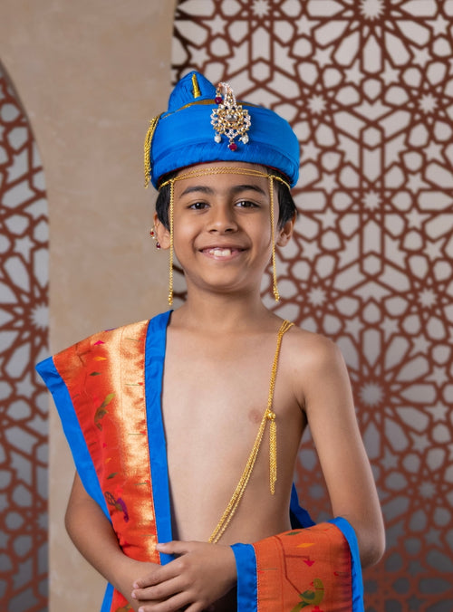 Blue Mysore Silk Sovale & Shela With Broad Paithani Border