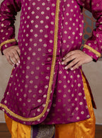 Wine Satin Silk Jari Butta Kurta With Pearl Lace