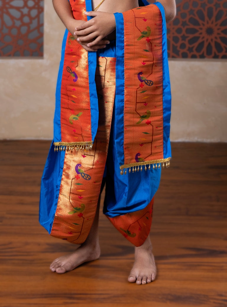 Blue Mysore Silk Sovale & Shela With Broad Paithani Border