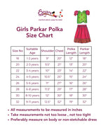 Firozi Brocade silk parkar polka with intricate Paithani border and yoke pattern for girls