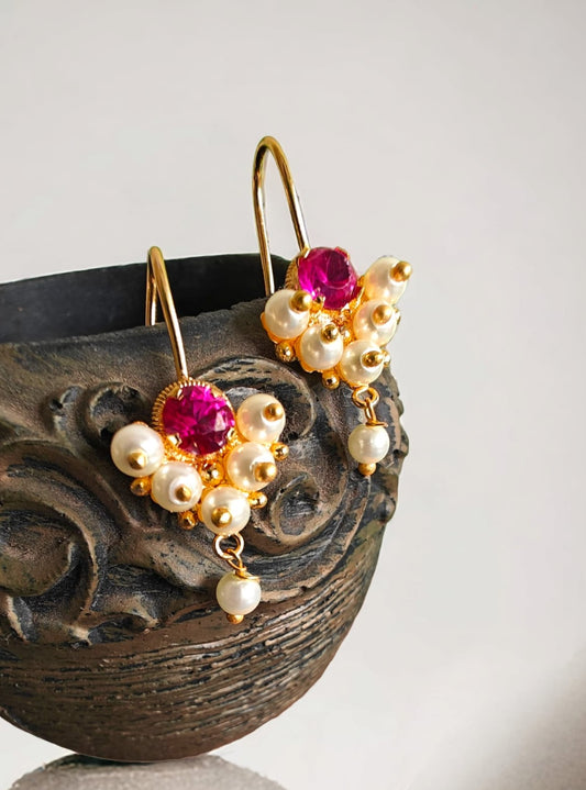 Pearls chandrakor shaped dangler earrings