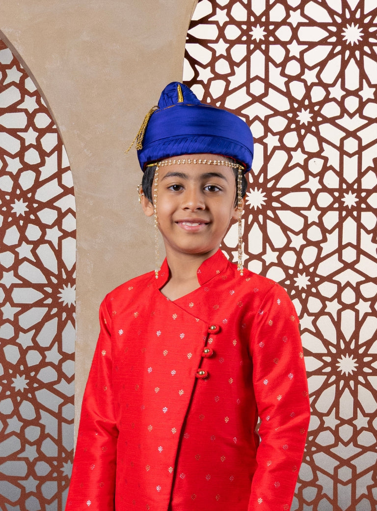Bright Red Raw Silk Short Kurta With Overlap Pattern
