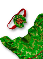 Shubha Green Brocade Silk Baby Girl Dress with Headband