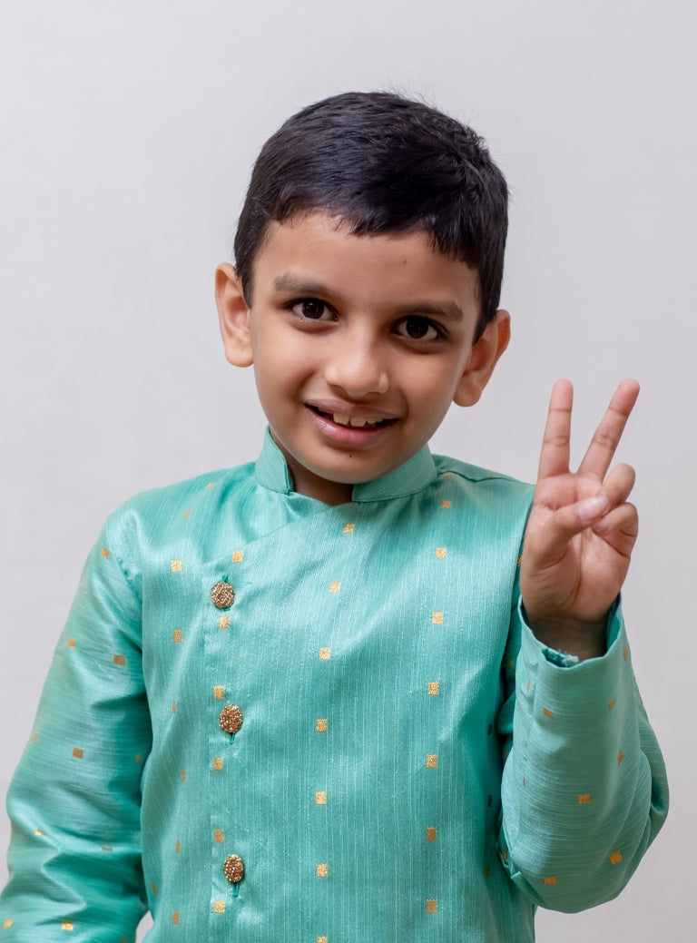 Pista Mulberry Silk Kurta & Golden Salwar