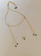 Pearls with Green glass beads Mundavali and bhikbali combo for batu/groom.Mundavalya,kanthi,bhikbali,topi,pagdi are boys accessories exclusively designed using Pearls,glass beads,jadau & gold plated findings for Batu,for Upanayan/Vratabandha/munj /thread ceremony.