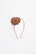Purple Embroidered and stone embellished flower shaped hairband for Girls