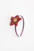 Dark Carrot Pink brocade handcrafted fabric sadafuli flower hairband for Girls