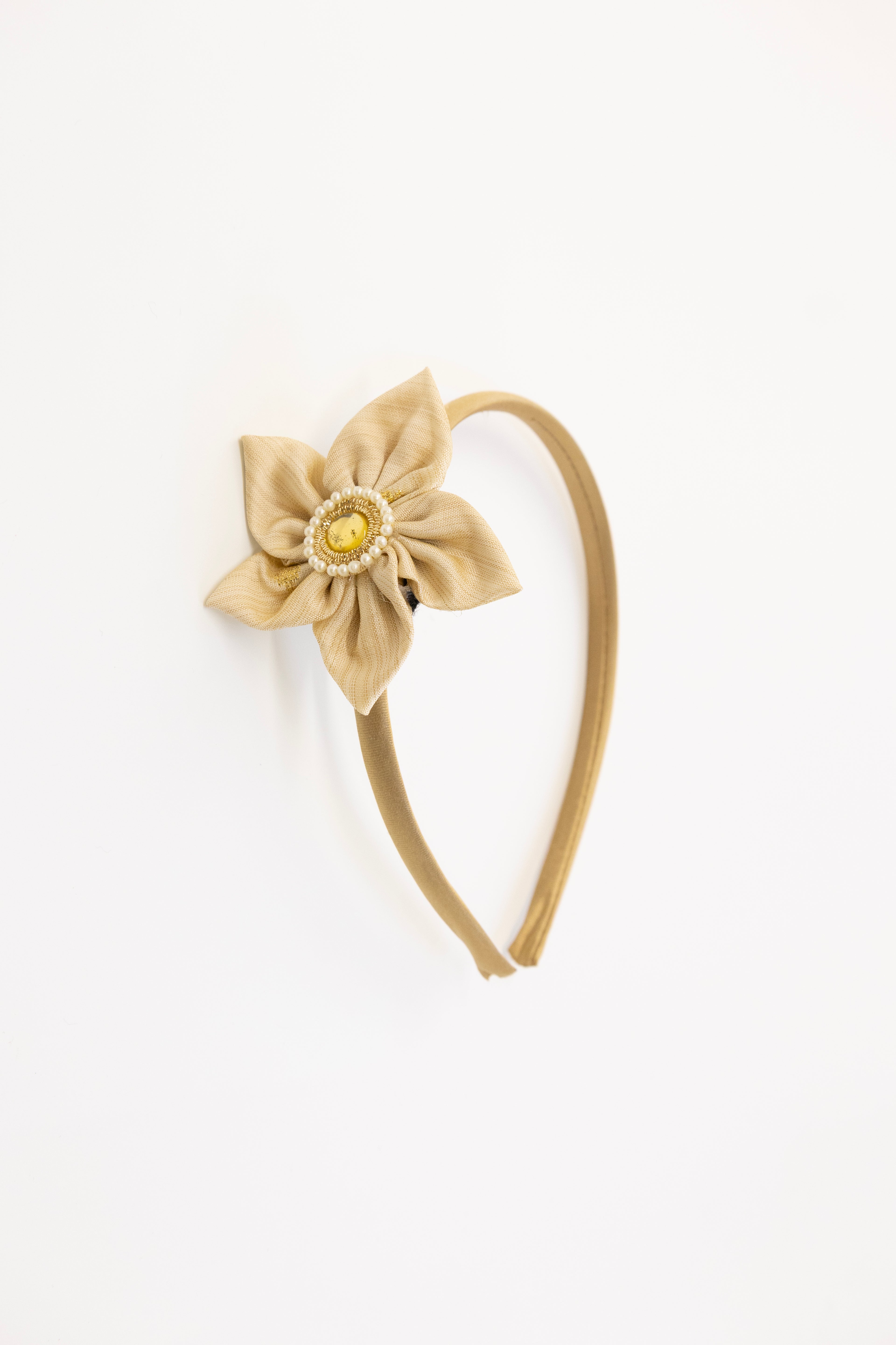 Ivory brocade handcrafted fabric sadafuli flower hairband for Girls