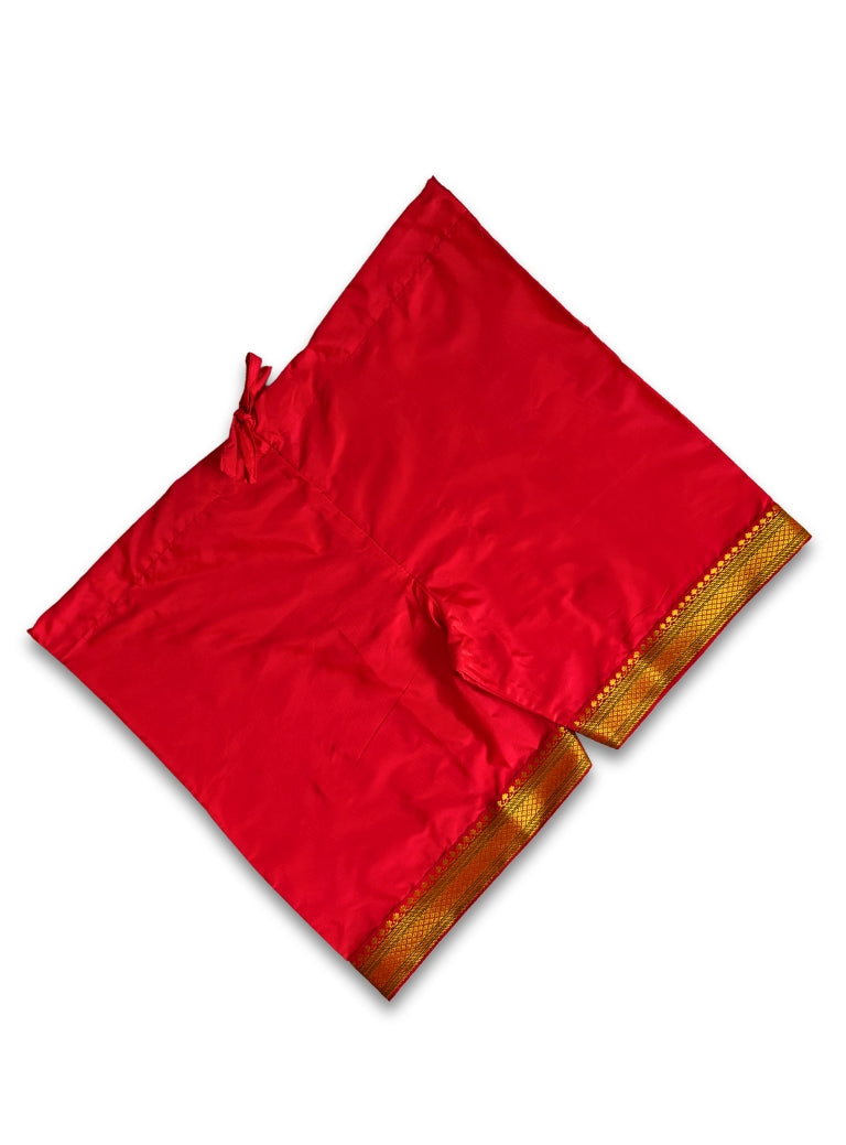 Mysore Silk Inner Pant for Batu with golden border essentail for Chaul Sanskar.Mundavalya,kanthi,bhikbali,topi,pagdi are boys accessories exclusively designed using Pearls,glass beads,jadau & gold plated findings for Batu,for Upanayan/Vratabandha/munj /thread ceremony. 