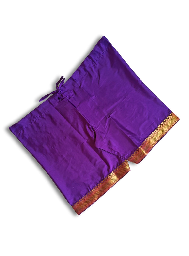Mysore Silk Inner Pant for Batu with golden border essentail for Chaul Sanskar.Mundavalya,kanthi,bhikbali,topi,pagdi are boys accessories exclusively designed using Pearls,glass beads,jadau & gold plated findings for Batu,for Upanayan/Vratabandha/munj /thread ceremony. 