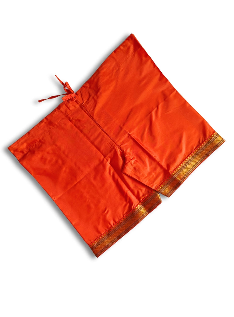 Mysore Silk Inner Pant for Batu with golden border essentail for Chaul Sanskar.Mundavalya,kanthi,bhikbali,topi,pagdi are boys accessories exclusively designed using Pearls,glass beads,jadau & gold plated findings for Batu,for Upanayan/Vratabandha/munj /thread ceremony. 