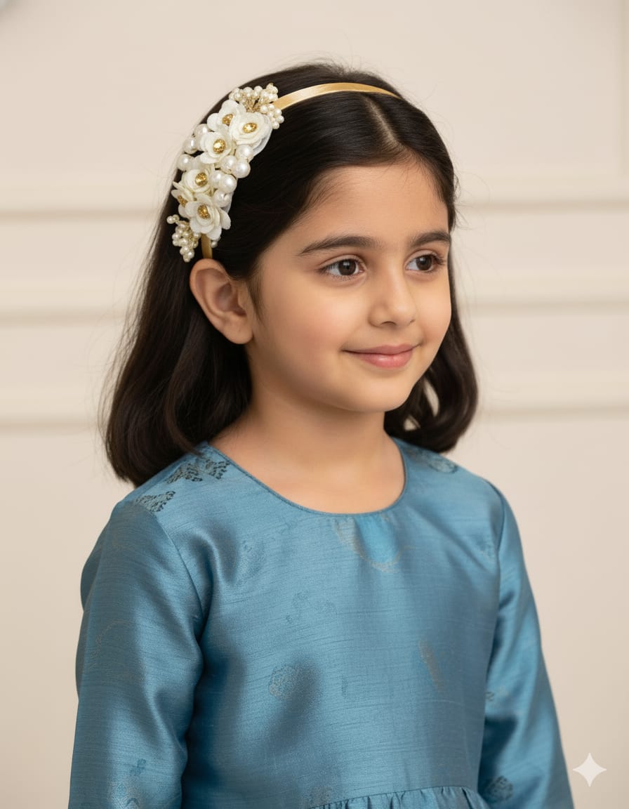 Statement Pearls and Ivory flowers hairband for Girls