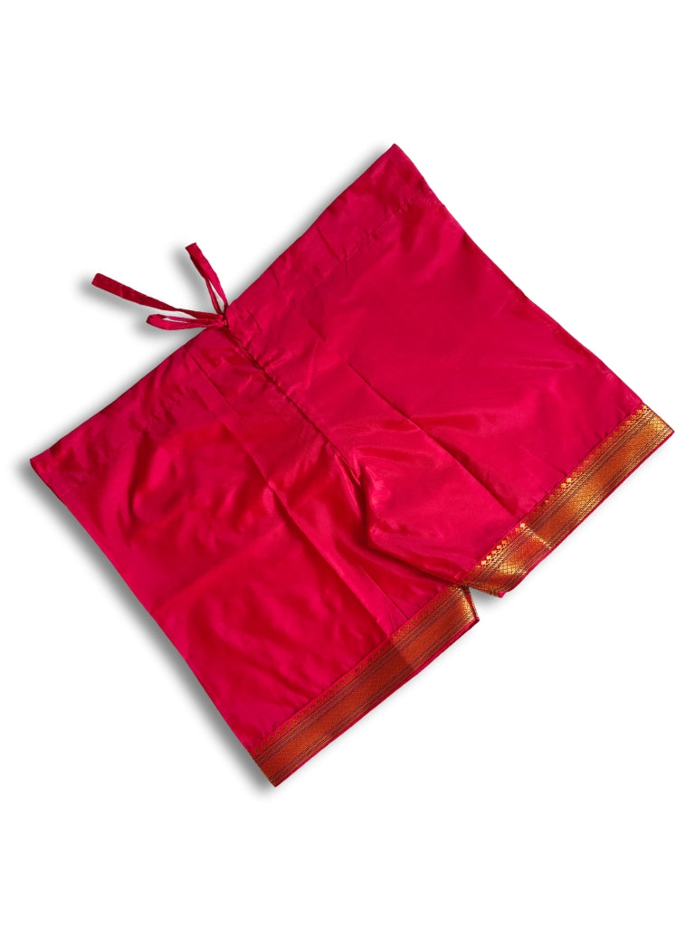 Mysore Silk Inner Pant for Batu with golden border essentail for Chaul Sanskar.Mundavalya,kanthi,bhikbali,topi,pagdi are boys accessories exclusively designed using Pearls,glass beads,jadau & gold plated findings for Batu,for Upanayan/Vratabandha/munj /thread ceremony. 