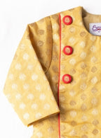 Mohak Baby Boy Golden Brocade Silk Kurta & Red Dhoti Set