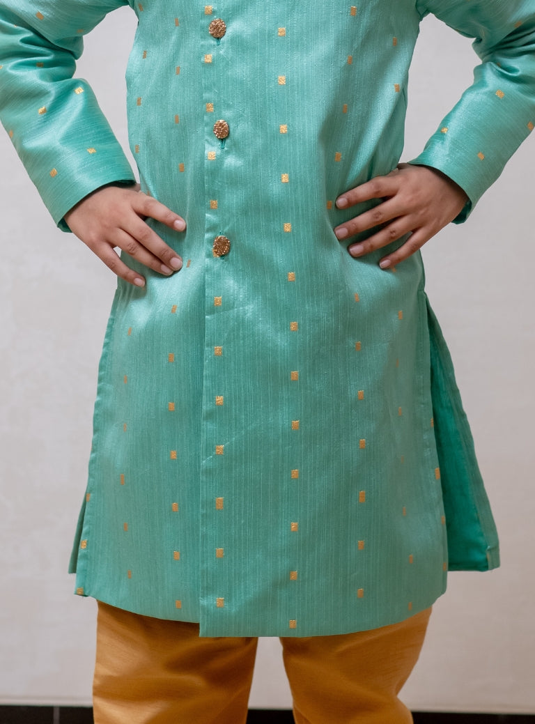 Pista Mulberry Silk Kurta & Golden Salwar