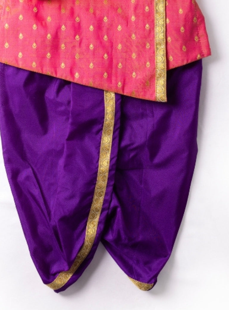 Tanay Blush Pink Brocade Baby Boy Kurta & Purple Dhoti Set