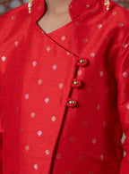 Bright Red Raw Silk Short Kurta With Overlap Pattern