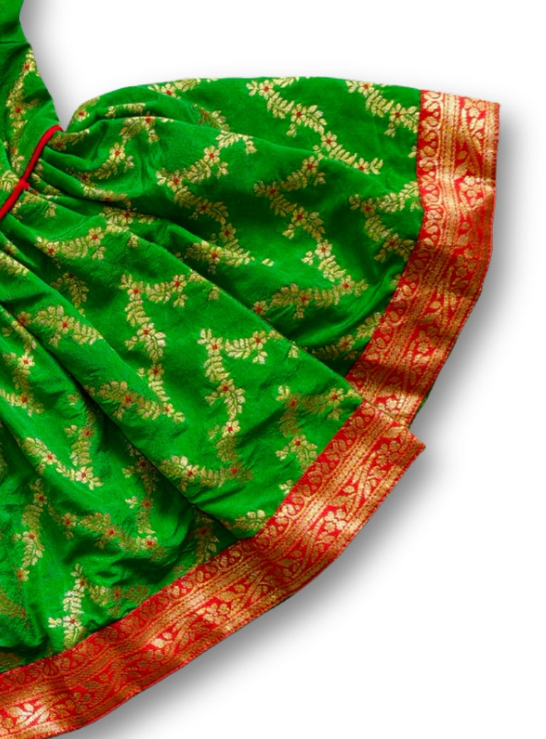 Shubha Green Brocade Silk Baby Girl Dress with Headband