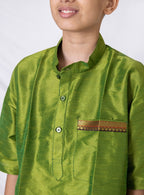Olive Green Dupion Silk Half Sleeves Short Kurta With Pocket
