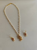 Ratna set Pink - Pearl chain necklace with Kundan studded drop shaped pendant and matching earrings for Girls