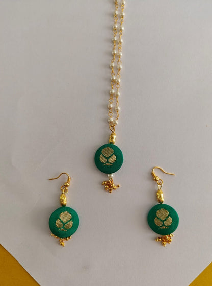 Accessories gifts fancy traditional ethnic for kids trendy handmade fabric accessories brocade handcrafted matching assorted mix n match pearl multicolour metal golden party wear beaded glass beads trendy gold plated earrings pendant    