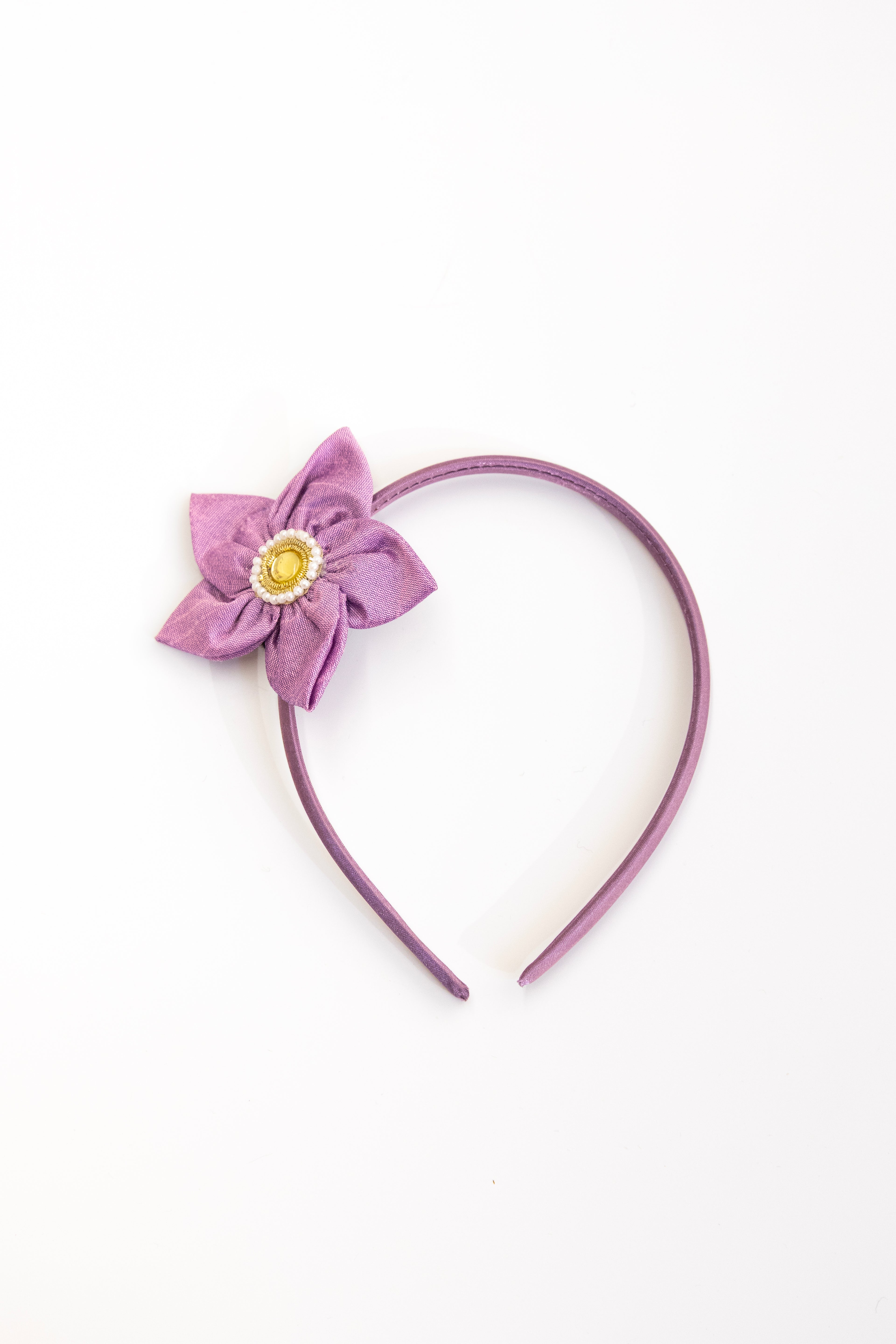 Lilac brocade handcrafted fabric sadafuli flower hairband for Girls