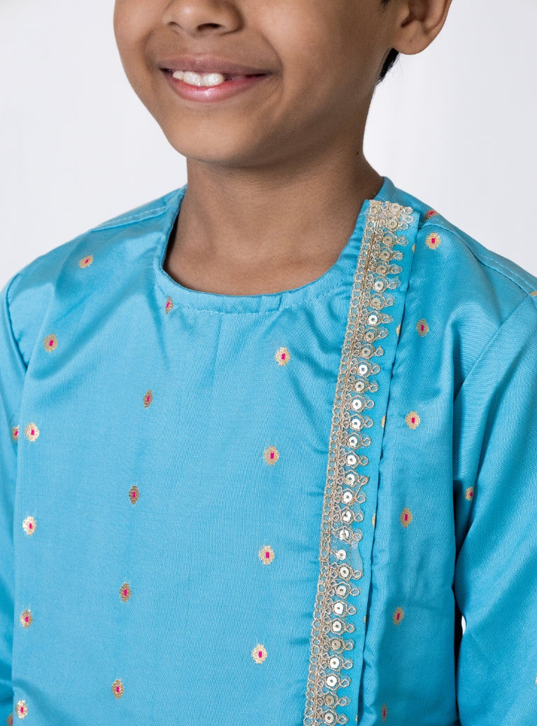 Sky Blue Taffeta Silk Side-Placket Kurta