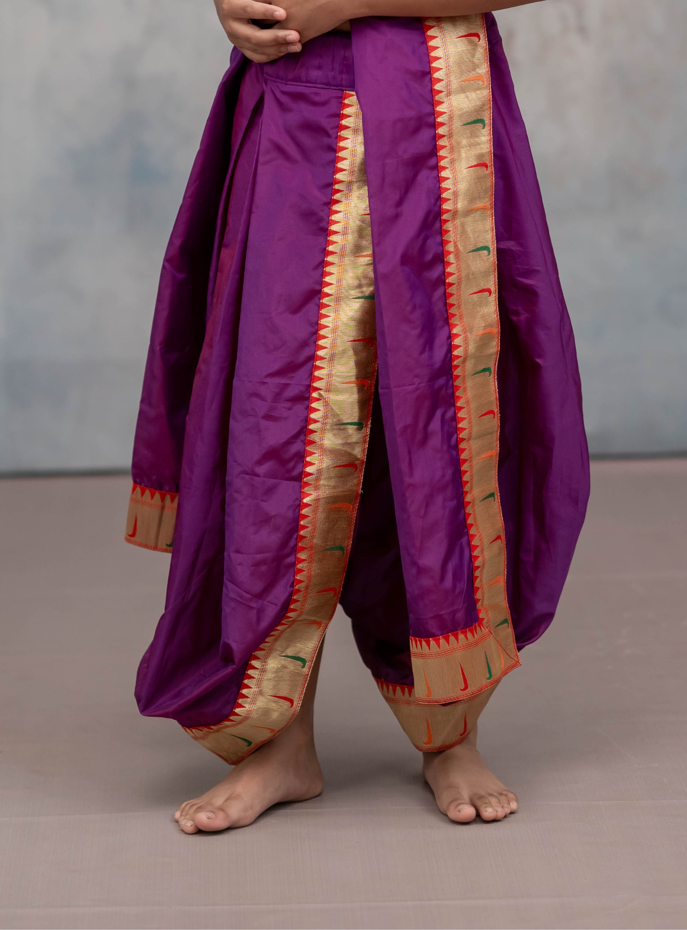 Purple Mysore silk sovale uparane set with Muniya Paithani border for Batu