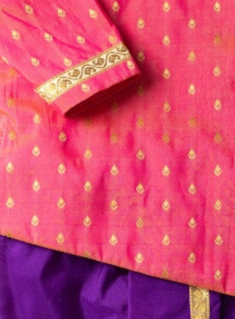 Tanay Blush Pink Brocade Baby Boy Kurta & Purple Dhoti Set