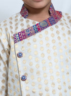 White Chanderi Brocade Kurta With Banarasi Fabric Ascent