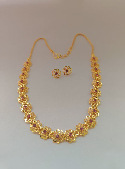 Bakul Haar Pink stone studded set for Girls.
Gold plated brass necklace with matching earrings in micro finish.Adorn your princess with head to toe premium quality handcrafted accessories made from allergy free, best quality materials.