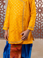 Yellow Satin Silk Jari Butta Kurta With Pearl Lace For Batu