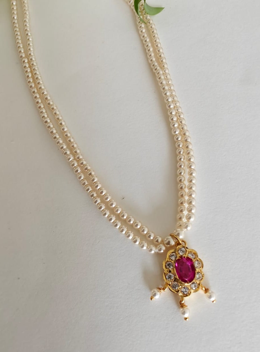 Pearls double layered necklace with oval pendant – Soyara Ethnics