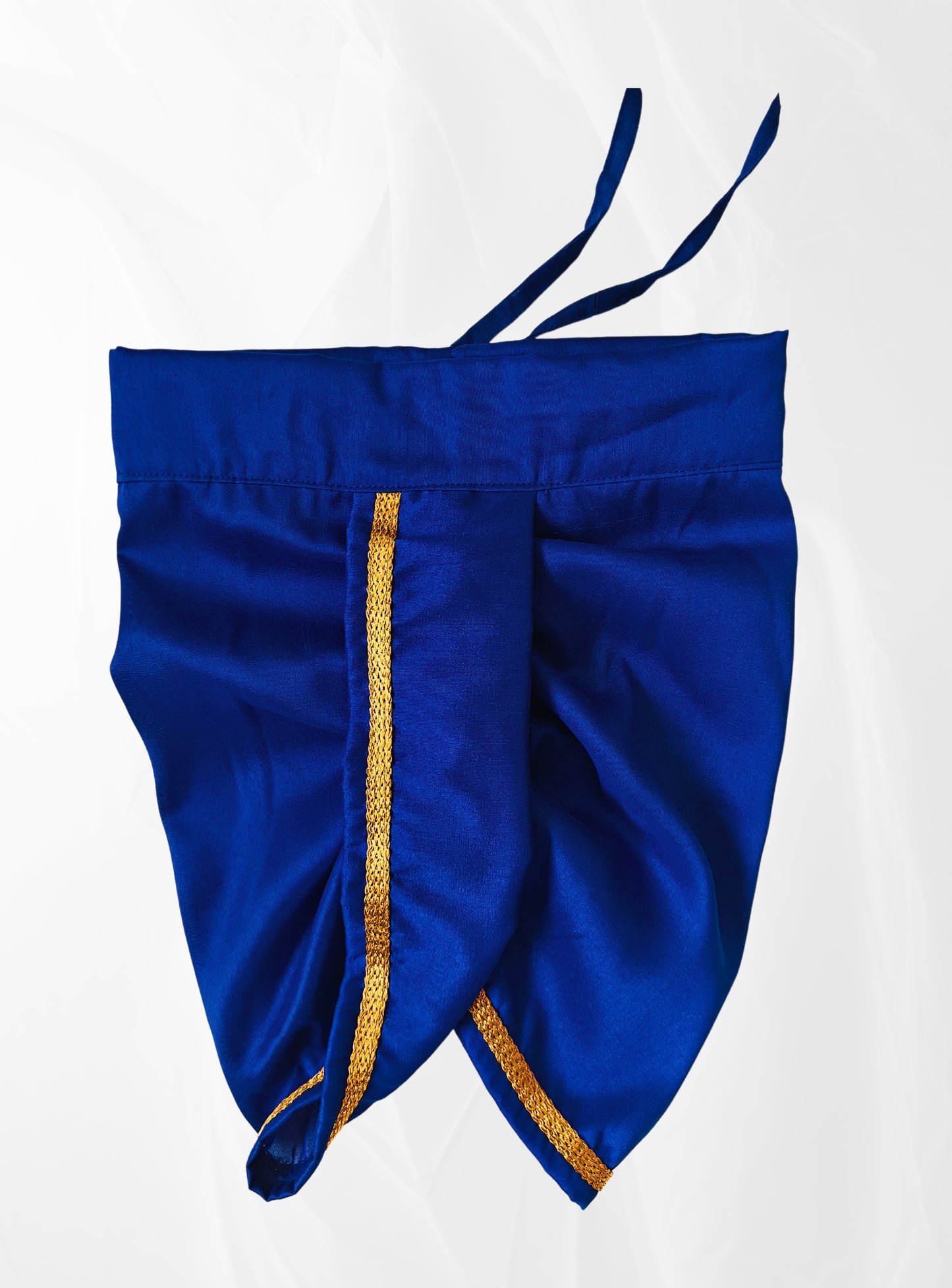 Royal Blue Dupion Silk Dhoti with Golden Border