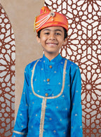 Teal Blue Raw Silk Yoke Kurta With Zari Embroidery For Batu