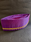Purple Handloom Khunn Yajman Topi.Perfect Accessory for any Puja or Festival.Mundavalya,kanthi,bhikbali,topi,pagdi are boys accessories exclusively designed using Pearls,glass beads,jadau & gold plated findings for Batu,for Upanayan/Vratabandha/munj /thread ceremony.

