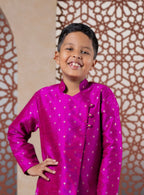 Magenta Raw Silk Short Kurta With Overlap Pattern