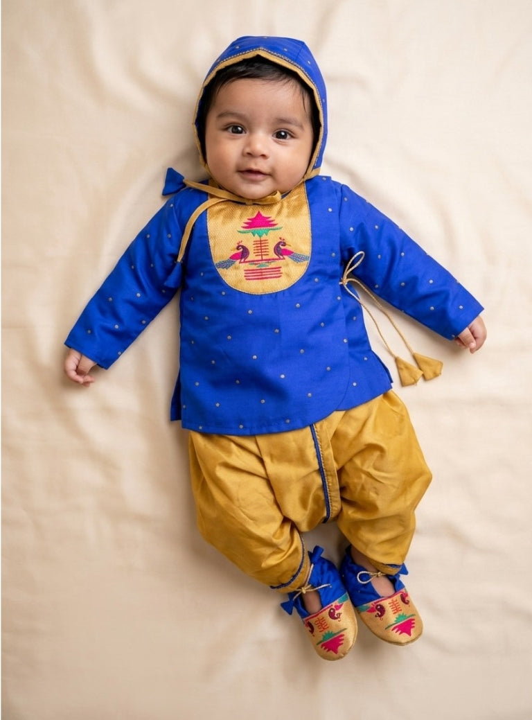 Rajas Baby Boy 4 Piece Royal Blue Paithani Set
