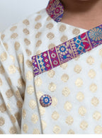 White Chanderi Brocade Kurta With Banarasi Fabric Ascent