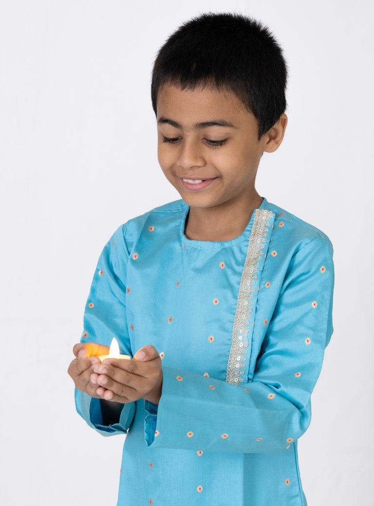 Sky Blue Taffeta Silk Side-Placket Kurta