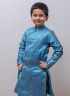 Steel Blue Mulberry Silk Kurta & Golden Salwar