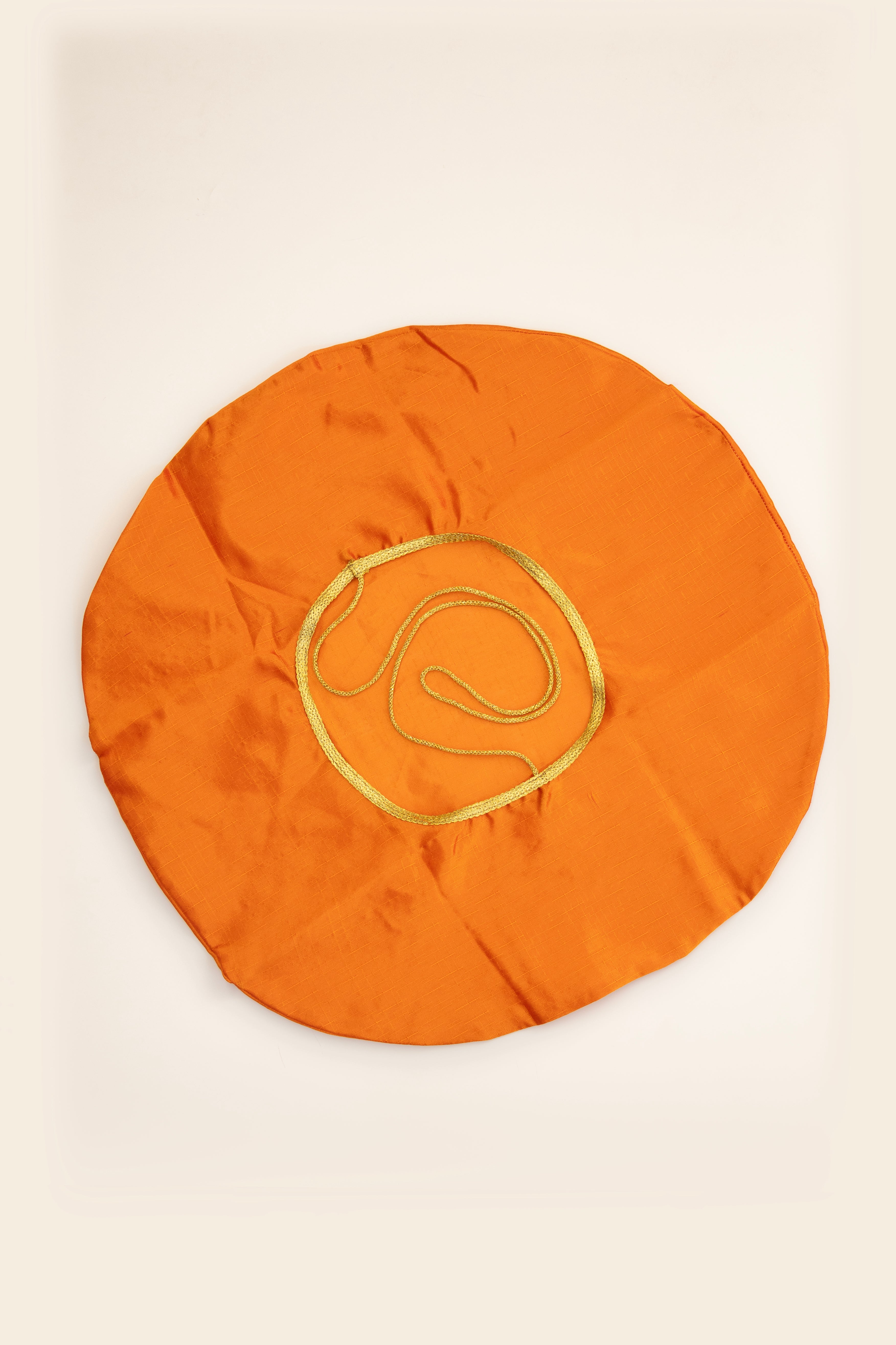 Orange Dupion Silk Jholi/Zoli for Batu embellished with Golden Lace