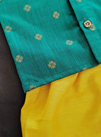 Emerald green and yellow raw silk Baba suit for newborn Baby Boy ideal for naming ceremony. It's the perfect outfit for your baby's naming ceremony,naamkaran,annaprashan ceremony.Traditional dress for Noolukettu Ceremony,Pachavi Puja,cradle ceremony,Rice Ceremony,Chatti Puja etc. Apt gifting idea