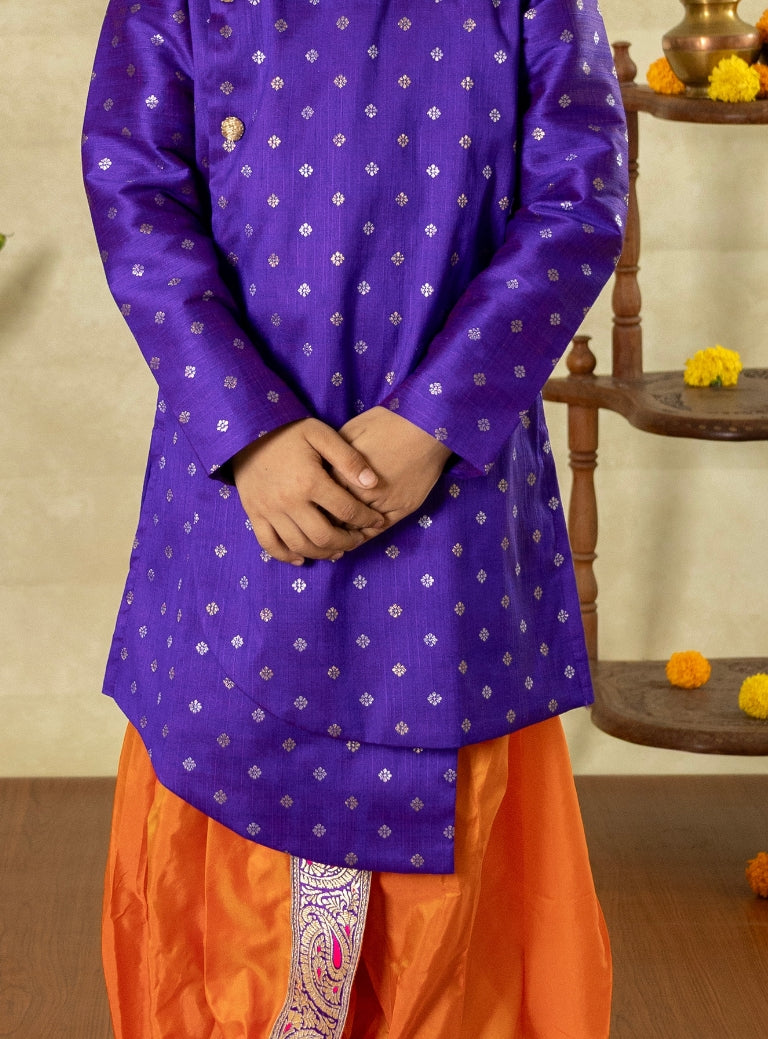 Royal Purple Raw Silk Asymmetric Short Kurta