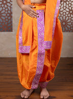 Saffron Mysore Silk Sovale-Uparane Set With Magenta Banarasi Border