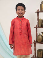 Rust Orange Striped Cotton Silk  Kurta