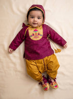 Rajas Baby Boy 4 Piece Plum Paithani Set