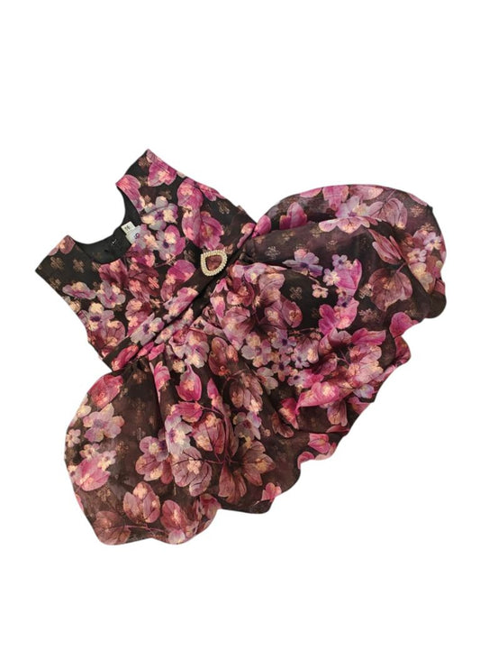 Brocade chanderi silk balloon dress with stone embellished buckle pattern for new born baby girl.Traditional dress for Noolukettu Ceremony,Pachavi Puja,cradle ceremony,Rice Ceremony,Chatti Puja etc.Apt gifting idea 