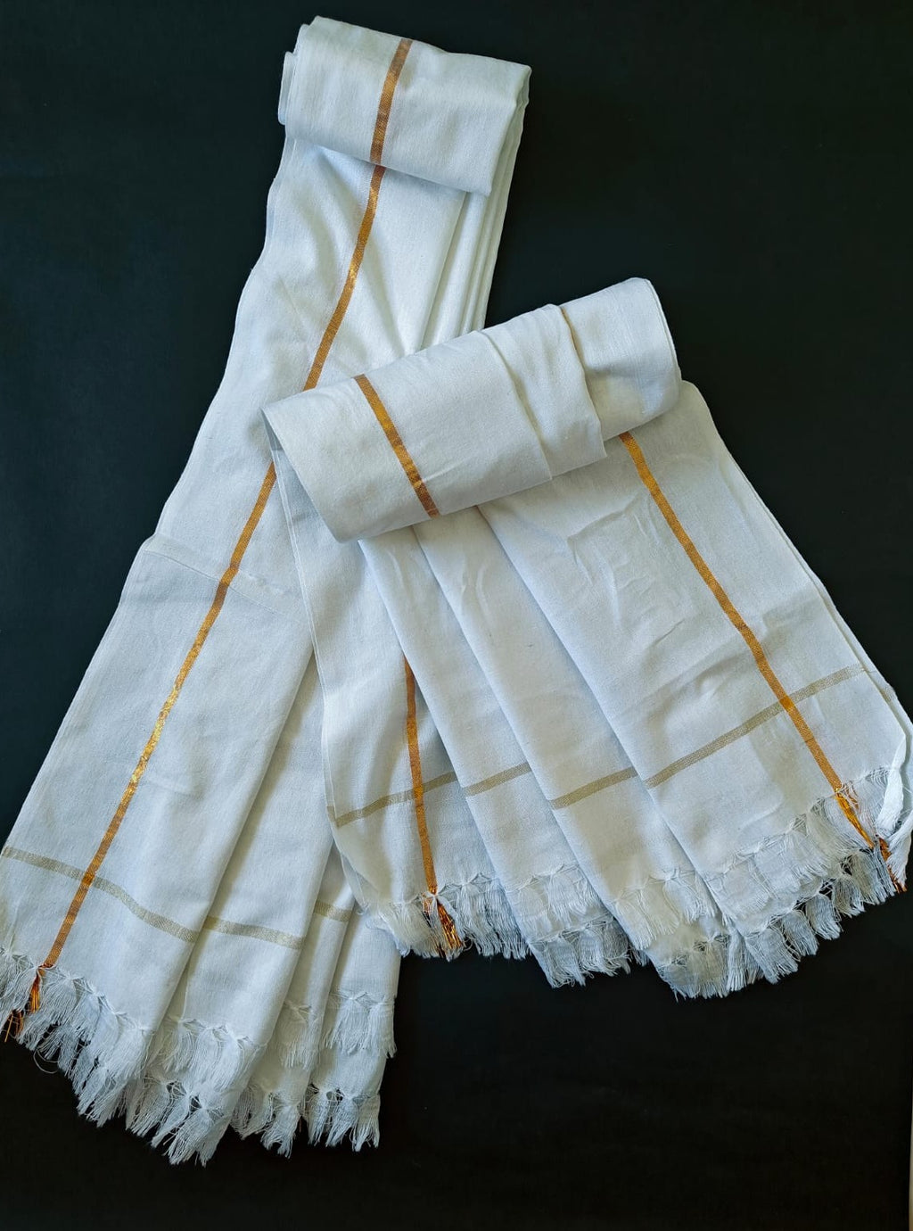 South cotton Gamcha/Towels with small golden border for Batu. Set of 2.Size 30 inches x 60 inches Mundavalya,kanthi,bhikbali,topi,pagdi are boys accessories exclusively designed using Pearls,glass beads,jadau & gold plated findings for Batu,for Upanayan/Vratabandha/munj /thread ceremony.